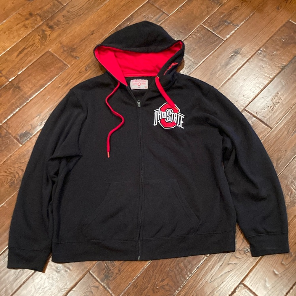 Ohio State Buckeyes Black Red Zipper Front Hoodie Size 2XL USED